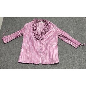 Harve Benard Women's Large Fuchsia  Crinkle, Ruffled Neckline 3/4 Cuffed Sleeve